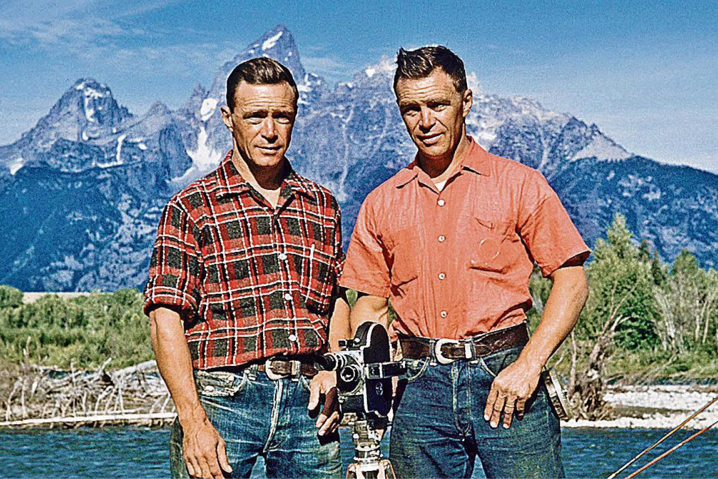 Vintage photo of John and Frank Craighead standing in front of a snowy Teton mountain range l | Wildlife Conservation | Being Wild JH
